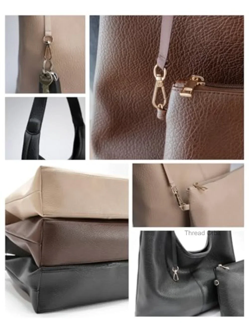 Large Slouchy Hobo Bag with Zippered Pockets Faux Leather Shoulder Purse for